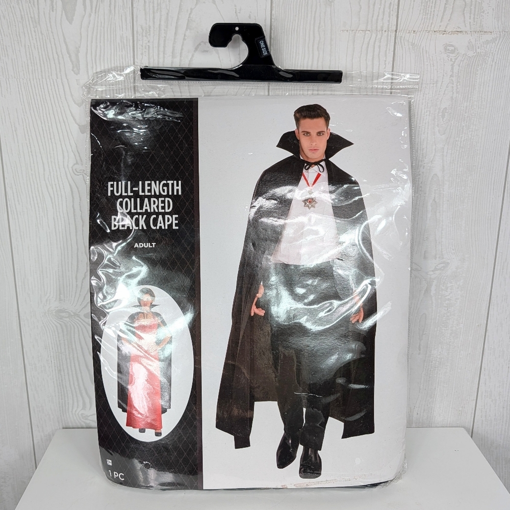 Black Cape Full Length With Collar Unisex Adult One Size Costume New